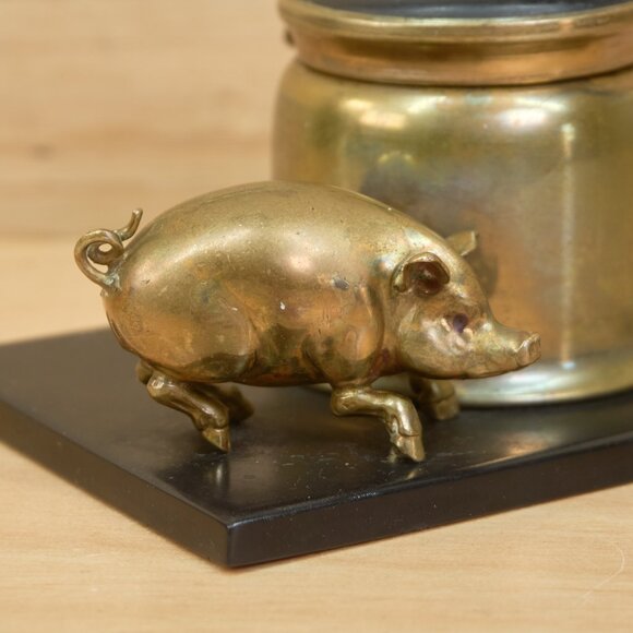 Vintage 30s Art Deco Brass Inkwell with Figural Pig / Rare - Picture 2 of 11